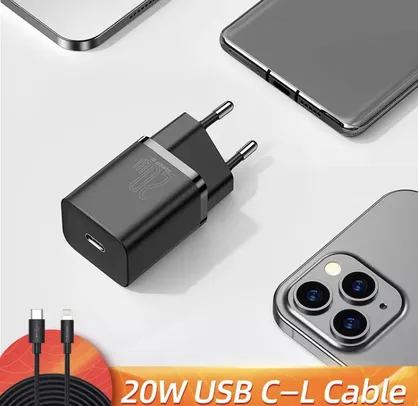 [NOVOS USUÁRIOS] Carregador Baseus 20w fast charger PD iPhone com cabo | R$16