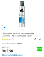 [APP + R$2 de volta] Desodorante Adidas Masculino Climacool | R$9