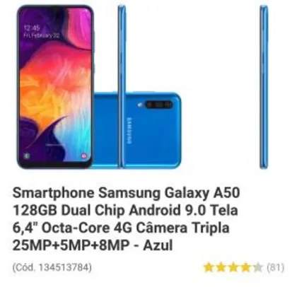 [APP] Smartphone Samsung A50 128GB | R$1.131
