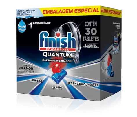 Detergente para Lava-Louças Ultimate Finish Powerball Quantum Pack com 3 Unidades de 10 Tabletes Cada Embalagem Especial