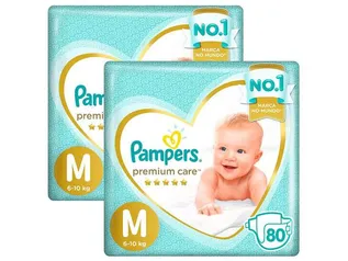 Kit Fraldas Pampers Premium Care Tam. M - 6 a 10kg 2 Pacotes com 80 Un