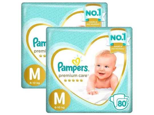 Kit Fraldas Pampers Premium Care Tam. M - 6 a 10kg 2 Pacotes com 80 Un