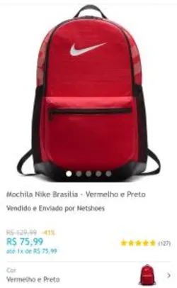 Mochila Nike Brasília - Vermelho e Preto | R$76