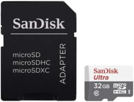 Cartão Micro SD SanDisk Ultra com Adaptador 32GB Classe 10 - R$26