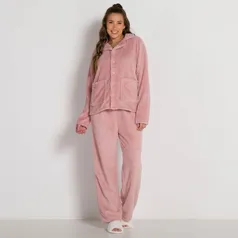 Pijama de Fleece Waffle Aberto Patricia Foster Rose