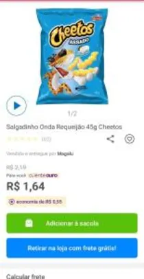 [Cliente ouro] Salgadinho Onda Requeijão 45g Cheetos R$1,64