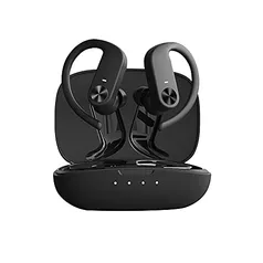 HAPPYAUDIO Fones de ouvido Bluetooth 5.0 TWS Fone de ouvido sem fio esportivo com ganchos de ouvido 