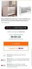 [CC Shoptime] Berço Multifuncional 4 em 1 com colchão | R$462