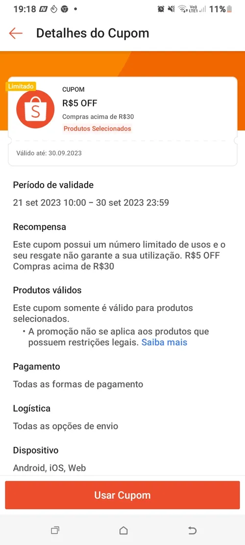 Imagem na descrição da promoção