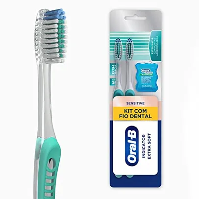 [SUPER R$13,59] Escova Dental Oral-B Sensitive Indicator Extra Macia 2 Un + Fio Dental Satin Floss