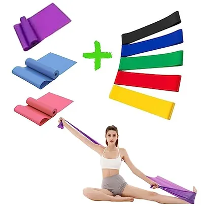 KIT 3 Thera Band + 5 Faixas Elástica Fisioterapia Extensores - elastico para exercicio