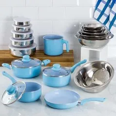 [APP Shoptime] Conjunto Panelas Everyday Azul 5 Peças + Kit Inox 11 Peças - La Cuisine | R$195