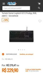 Teclado Gamer Logitech G213 Prodigy, RGB, ABNT2 | R$230