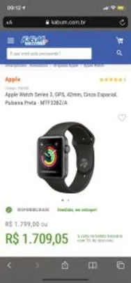 Apple Watch Series 3, GPS, 42mm, Cinza Espacial | R$ 1709