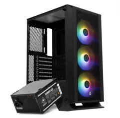 Kit Gabinete Gamer Mancer Narok, RGB, Preto + Fonte Mancer Thunder 600W