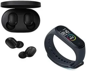 Kit Fone de ouvido Xiaomi Redmi Air Dots + Smartwatch Mi Band 4 Preto