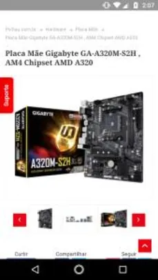 Placa Mãe Gigabyte GA-A320M-S2H , AM4 Chipset AMD A320