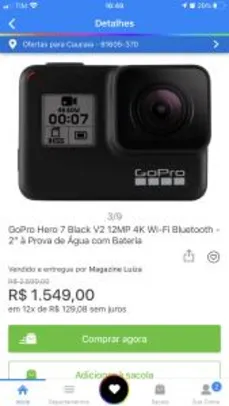 [APP] GoPro Hero 7 Black V2 12MP 4K Wi-Fi Bluetooth - 2” à Prova de Água com Bateria