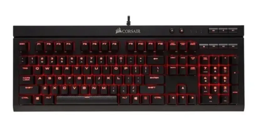 Teclado gamer Corsair K68 QWERTY Cherry MX Red português Brasil cor preto com luz vermelho