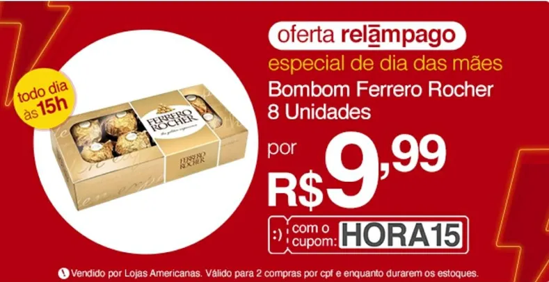 [APP] Bombom Ferrero Rocher - 8 unidades | R$10