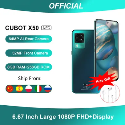 Smartphone Cubot X50 Smartphone (2021) 8GB de RAM + 256GB ROM (expandido para 256GB), Câmera Quad de 64MP, Câme