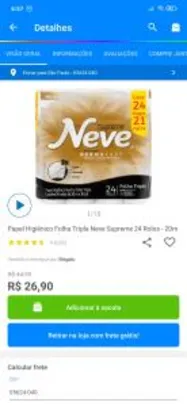 [App Magalu] Papel Higiênico Neve - Folha Tripla - 24 rolos - R$27