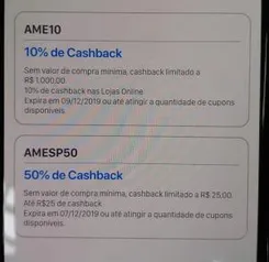 50% Cashback ate R$25 no Ame