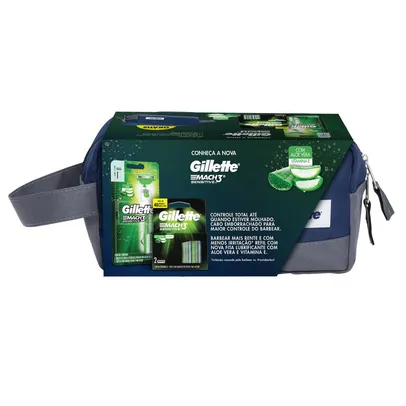 Kit Aparelho de Barbear Gillette Mach3 Sensitive AquaGrip 1 Unidade + 3 Refis + 1 Necessaire