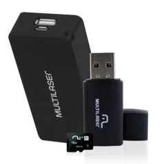 Kit Power Bank 4000mAh + Pendrive + Cartão de memória Micro SD classe 10 com 16GB Multilaser - R$60