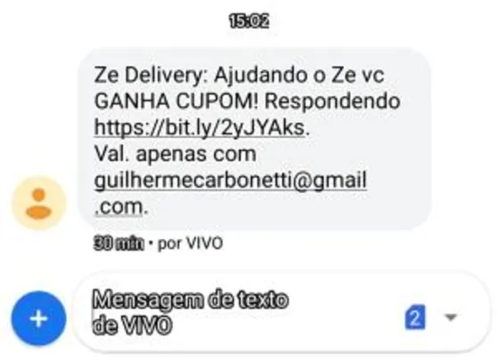 R$15 OFF respondendo à pesquisa na Zé Delivery