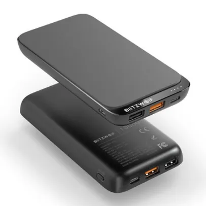 BlitzWolf BW-P10 10000mAh QC3.0 PD18W Power Bank 10W Wireless Charger with 4 Outputs for iPhone 12 12 Mini 12 Pro Max For Samsung | R$97