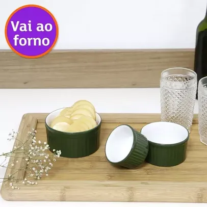 Jogo Ramequim Cerâmica Refratária 3 peças Branco/Verde - La Cuisine