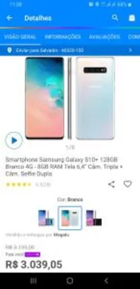 [Clube da Lu] Galaxy S10+ 128GB Branco 4G - 8GB RAM Tela 6,4” Câm. Tripla + Câm. Selfie Dupla R$2896