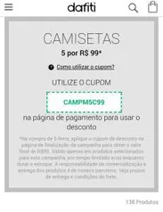 5 camisetas por 99,00 reias na Dafiti