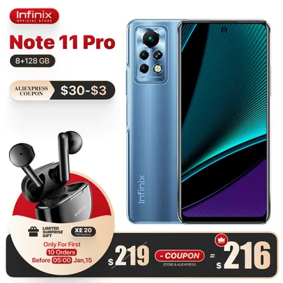 Smartphone Infinix Note 11 Pro 8GB 128GB 6.95'' Display Smartphone Helio G96 120Hz Refresh Rate 64MP Camera 5000 Battery 33W