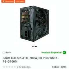 Fonte C3Tech ATX, 700W, 80 Plus White - PS-G700M | R$400