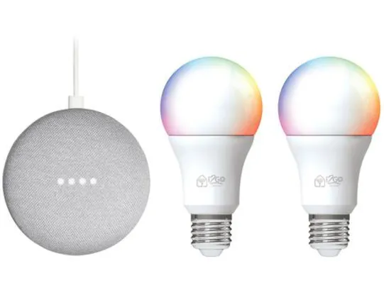 Kit Nest Mini 2ª geração Smart Speaker - com Google Assistente + 2 Lâmpadas Inteligentes | R$ 299