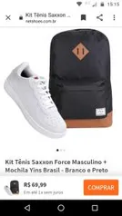 Kit Tênis Saxxon Force Masculino + Mochila Yins Brasil - Branco e Preto | R$70