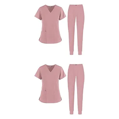 Conjunto de 2 Conjuntos Unissex com em V Esfoliante de Enfermagem Conjunto Roupas Uniformes