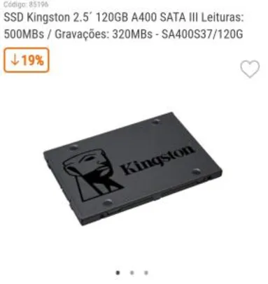 SSD Kingston 2.5´ 120GB A400 SATA III Leituras: 500MBs / Gravações: 320MBs - SA400S37/120G