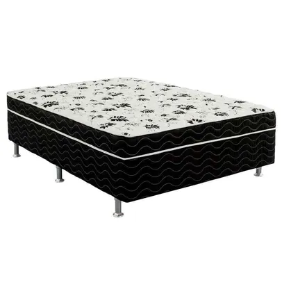 Cama Box Conjugado Ortobom  Union Ortopédico Casal Preto e Branco 43x138x188