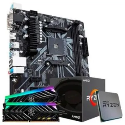 Kit Upgrade TITO: Placa-Mãe Gigabyte B450M S2H AM4, mATX, + Processador AMD Ryzen 5 1600 + Memória XPG Spectrix D41 x Tuf Gaming (2x8GB)