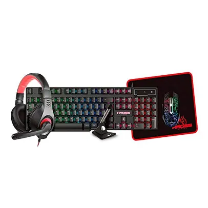 KIT GAMER 5 EM 1 MOUSE, TECLADO, MOUSE PAD, HEADSET E MOUSE BUNGEE Kross Elegance KE-GK5150, Preto