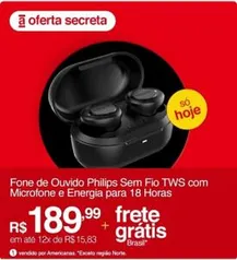 [APP] Fone de Ouvido Philips Sem Fio Tws Bluetooth Com Microfone Resistência Ipx4 | R$190