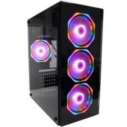 Gabinete Gamer PC Fort Glass 4 Fans RGB Rainbow Preto | R$281