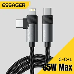 [Com Taxa] Cabo Essager duplo com Ângulos diferentes: Carregamento rápido, 29W, para iPhone, MacBook, Lenovo.