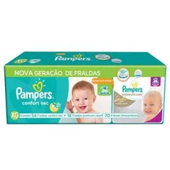 Kit Fralda Pampers - 54 Confort Sec + 16 Premium Care Tamanho XG - Prime