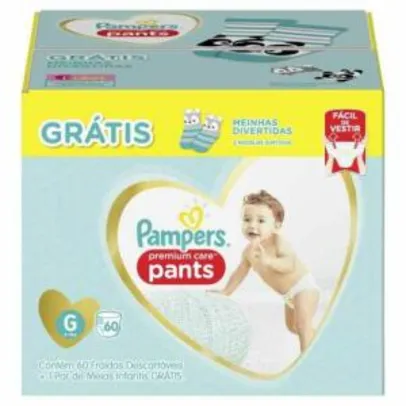 Fralda Pampers Premium Care Pants Tamanho G 60 tiras - grátis 1 par de meias