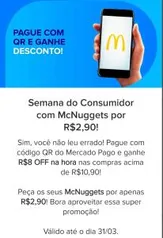 McNuggets por R$2,90 com QR CODE MERCADO PAGO