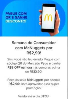 McNuggets por R$2,90 com QR CODE MERCADO PAGO